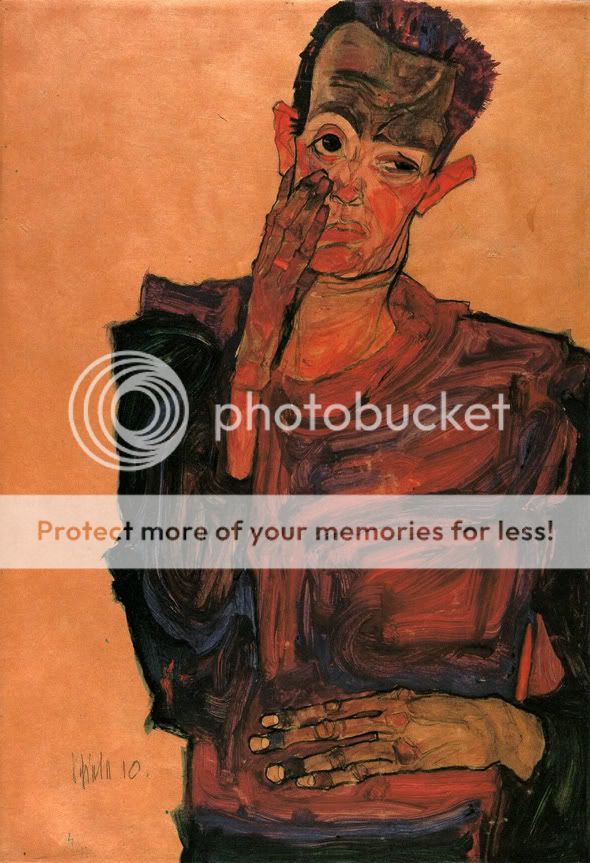 Self-Portrait Pulling Cheek, 1910